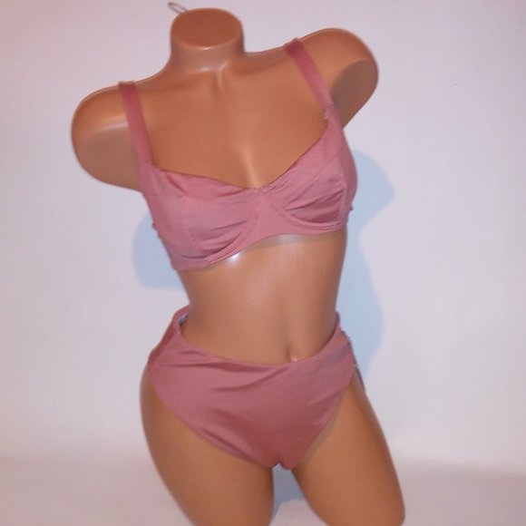 Victoria Secret Swim Bikini Top & Bottom Ribbed High Waist Solid Underwire New - Picture 4 of 15